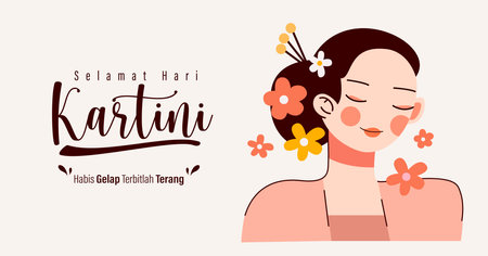 Selamat Hari Kartini Means Happy Kartini Day. Kartini is Indonesian Female Hero. Habis gelap terbitlah terang means After Darkness comes Light. Vector Illustration.のイラスト素材