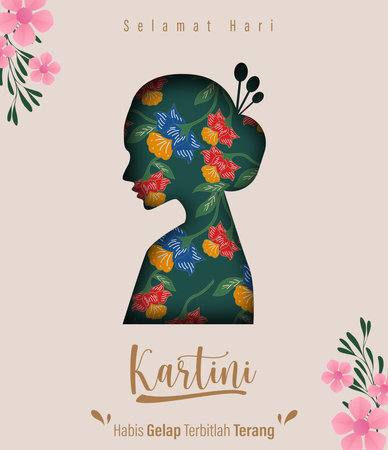 Selamat Hari Kartini Means Happy Kartini Day. Kartini is Indonesian Female Hero. Habis gelap terbitlah terang means After Darkness comes Light. Vector Illustration.のイラスト素材