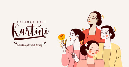 Selamat Hari Kartini Means Happy Kartini Day. Kartini is Indonesian Female Hero. Habis gelap terbitlah terang means After Darkness comes Light. Vector Illustration.のイラスト素材