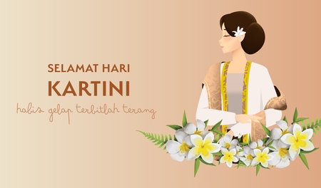 Selamat Hari Kartini Means Happy Kartini Day. Kartini is Indonesian Female Hero. Habis gelap terbitlah terang means After Darkness comes Light. Vector Illustration.のイラスト素材