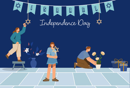 Israel Independence Day Vector Illustration with Flag and David Star Designのイラスト素材