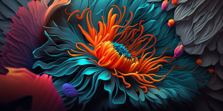 3D Realistic Colorful Flower Background, Surrealism Illustration of Flowerの写真素材