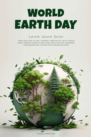 World Earth Day Illustration. A Transparent Earth Globe with Forest Tree Inside the Globe. International Mother Earth Day. World Enviroment Dayの写真素材