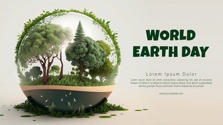 World Earth Day Illustration. A Transparent Earth Globe with Forest Tree Inside the Globe. International Mother Earth Day. World Enviroment Dayの写真素材