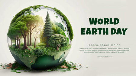 World Earth Day Illustration. A Transparent Earth Globe with Forest Tree Inside the Globe. International Mother Earth Day. World Enviroment Dayの写真素材