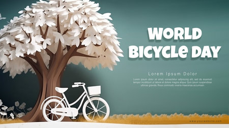 World Bicycle Day banner with bicycle and tree.の素材