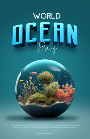 World Ocean Day concept. 3d illustration of world ocean day conceptの素材