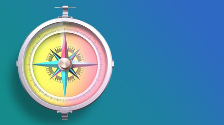 Compass on a blue background. 3D illustration.の素材