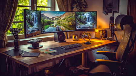 Computer set in the work room. Freelance Conceptの素材