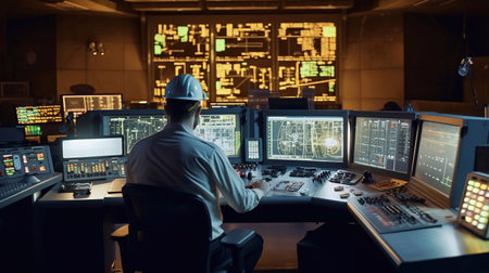 Operator in control room of oil and gas plant. Oil and gas industryの素材