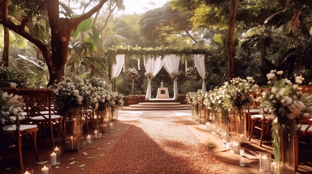 Wedding ceremony in the jungle. Wedding arch decorated with flowers.の素材