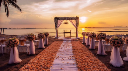 Wedding Ceremony on the beach at sunset timeの素材