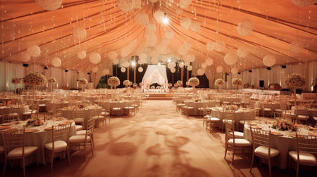 Wedding Ceremony, Banquet Hall Decorated with Decorationsの素材