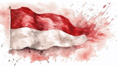 Indonesia flag waving in the wind with watercolor splashesの素材