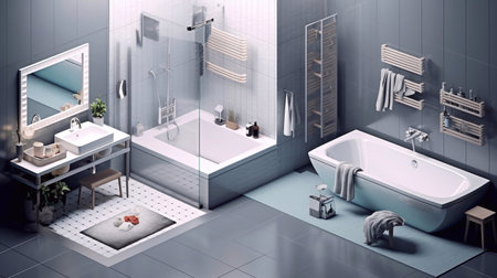 Bathroom interior in a modern style. 3D rendering.の素材