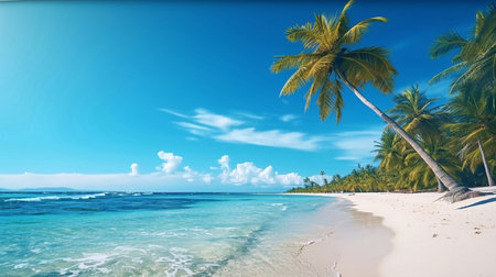Tropical beach with coconut palm trees, Seychellesの素材