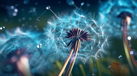 Dandelion seeds flying in the windの素材