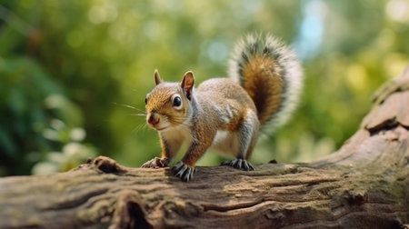 Squirrel on a log in the forest. Squirrel in the forest.の素材