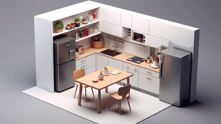 3d illustration of a modern kitchen interior design. High resolution image.の素材