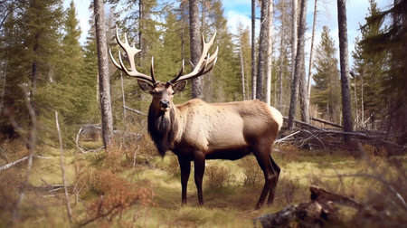 Bull Elk (Cervus elephas) in Yellowstone National Parkの素材