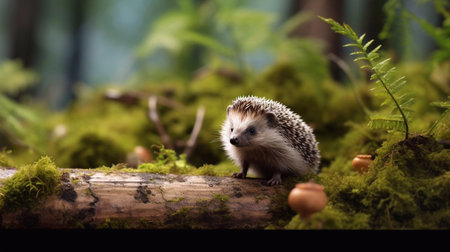 Hedgehog in the forest. Wild, native, european hedgehog.の素材