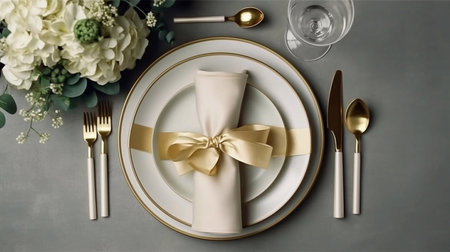 Feminine wedding table set with cutlery Luxury table elegant set for Wedding reception in barnの素材