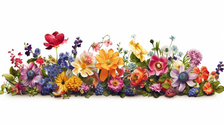 Beautiful bouquet of colorful spring flowers isolated on white background.の素材