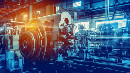 Industrial background, machinery and equipment in a factory, tonedの素材