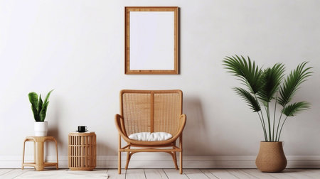 Mock up poster frame in interior background, Scandinavian style, 3D renderの素材