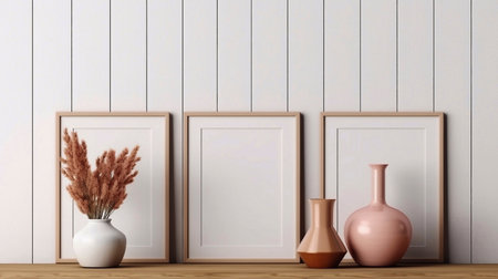 3d render of modern interior with vase and picture frame.の素材