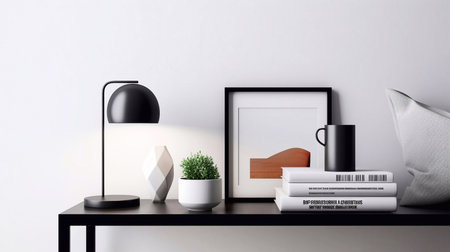 Modern scandinavian interior with books, lamp and plant. 3d renderの素材