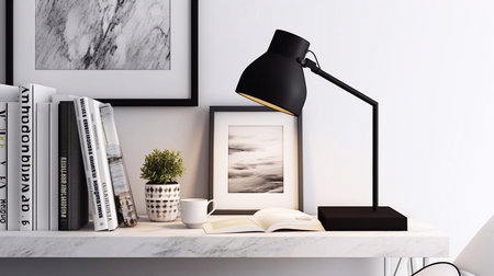 Modern scandinavian interior with books, lamp and plant. 3d renderの素材