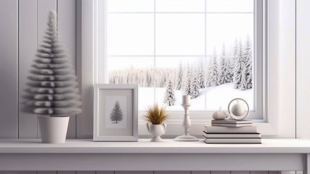 Christmas tree on the table. 3d illustration. Christmas background.の素材