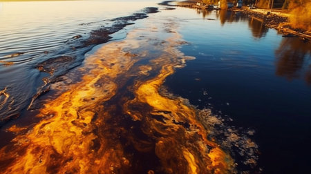 Oil leak from Ship , Oil spill pollution polluted water surface water pollution as a result of human activities. industrial chemical contamination. oil spill at sea. petroleum prodの素材