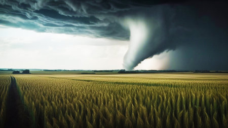 Tornado moves across a wheat field.の素材
