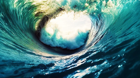 Beautiful deep blue tube wave in the Ocean.  Big Crashing Waveの素材