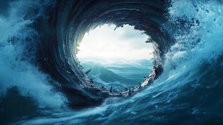 Beautiful deep blue tube wave in the Ocean.  Big Crashing Waveの素材