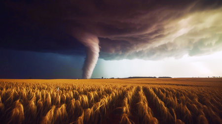 Tornado moves across a wheat field.の素材