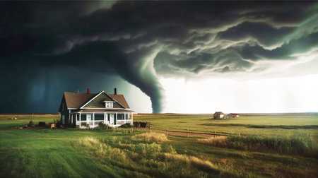 Tornado moves across a wheat field.の素材
