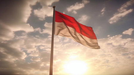 Indonesian flag with blue sky background.の素材