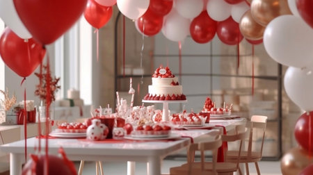 Birthday Party with Red and White Balloons Theme Conceptの素材