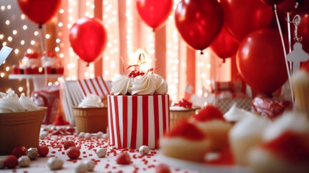 Birthday Party with Red and White Balloons Theme Conceptの素材