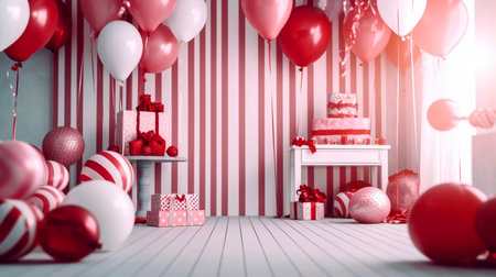 Birthday Party with Red and White Balloons Theme Conceptの素材