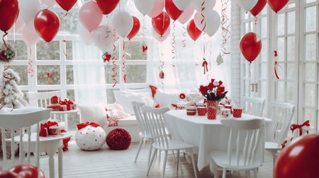 Birthday Party with Red and White Balloons Theme Conceptの素材
