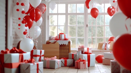 Birthday Party with Red and White Balloons Theme Conceptの素材