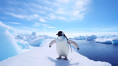 Penguin on the ice floe in Antarctica. 3d renderの素材