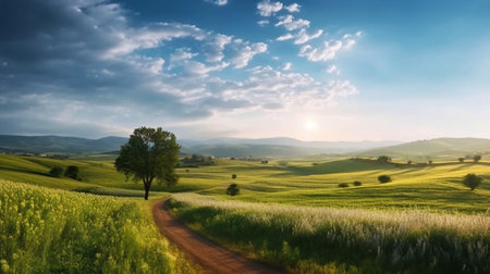 Beautiful summer landscape in Tuscany, Italy. Panoramaの素材
