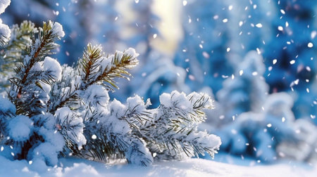 Beautiful branch with orange and yellow leaves in late autumn or early winter under the snow. The first snowfall, gentle blurred elegant romantic light background for design.の素材
