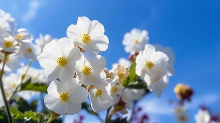 Beautiful floral spring abstract background of nature. Branches of blossoming cherries macro on a gentle light green background. For easter and spring greeting cards with copy spacの素材