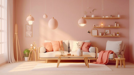Home mock up, modern feminine living room interior background, 3d renderの素材